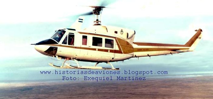 Helicopter Bell 212 Serial 30825 Register C-GXTF N212RT LQ-CHP used by Helicopter Transport Services Canada HTSC ,Fuerza Aerea Argentina FAA (Argentine Air Force) ,Gobiernos Provinciales Gobierno de Chaco (Chaco Province Government). Built 1977. Aircraft history and location