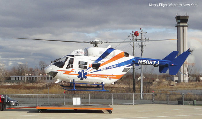 Helicopter MBB Bk117A-3 Serial 7113 Register N568TJ N508TJ N117LS N628MB used by Mercy Flight WNY (Mercy Flight Western New York) ,MBB Helicopter Corp. Built 1986. Aircraft history and location