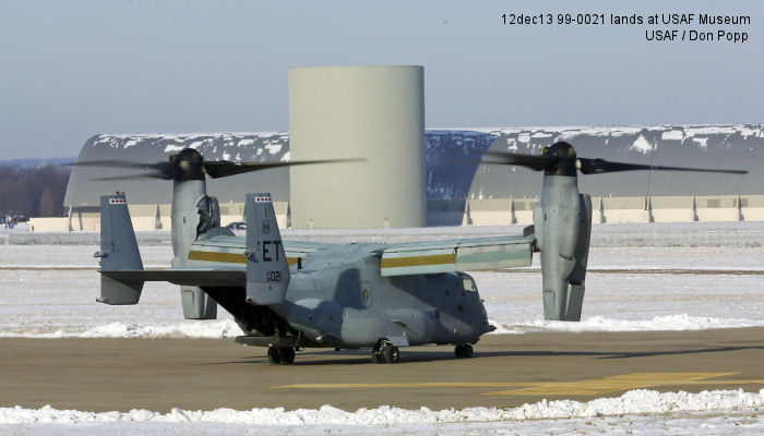 Helicopter Bell MV-22B Osprey Serial D0025 Register 99-0021 165839 used by US Air Force USAF ,US Marine Corps USMC. Built 2001. Aircraft history and location
