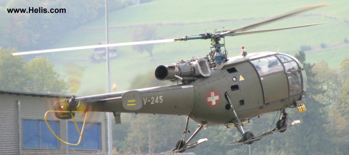 Helicopter F+W Emmen SA316B Alouette III Serial 121/1067 Register V-245 used by Schweizer Luftwaffe (Swiss Air Force). Aircraft history and location