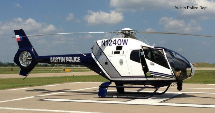 Helicopter Eurocopter EC120B Serial 1240 Register N1240W used by APD (Austin Police Department). Built 2001. Aircraft history and location