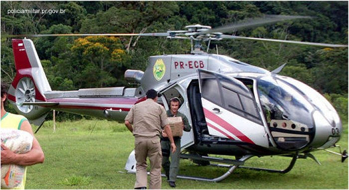 Helicopter Eurocopter EC130B4 Serial 4531 Register PR-ECB used by Policia Militar do Brasil (Brazilian Military Police). Aircraft history and location