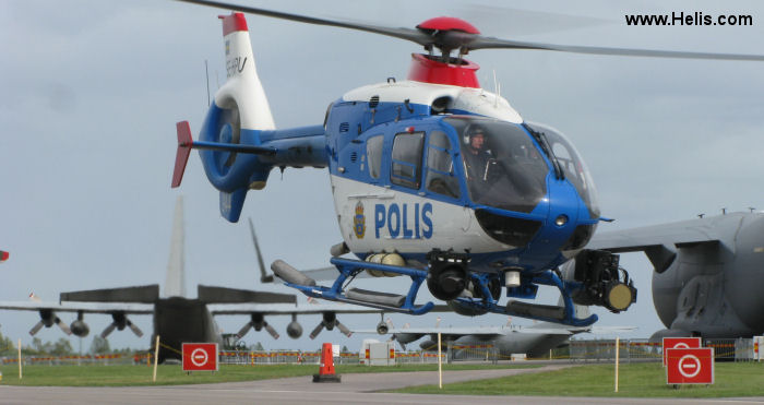 Helicopter Eurocopter EC135P2 Serial 0225 Register D-HTMH SE-HPU used by Helicopter Travel Munich HTM ,Rikspolisstyrelsen RPS (Swedish National Police). Built 2002. Aircraft history and location