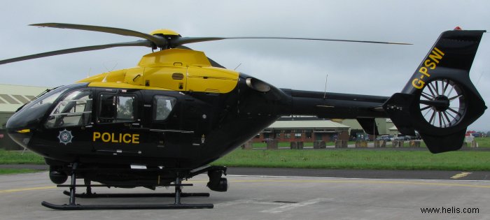 Helicopter Eurocopter EC135T2 Serial 0337 Register G-PSNI used by UK Police Forces ,McAlpine Helicopters. Built 2004. Aircraft history and location