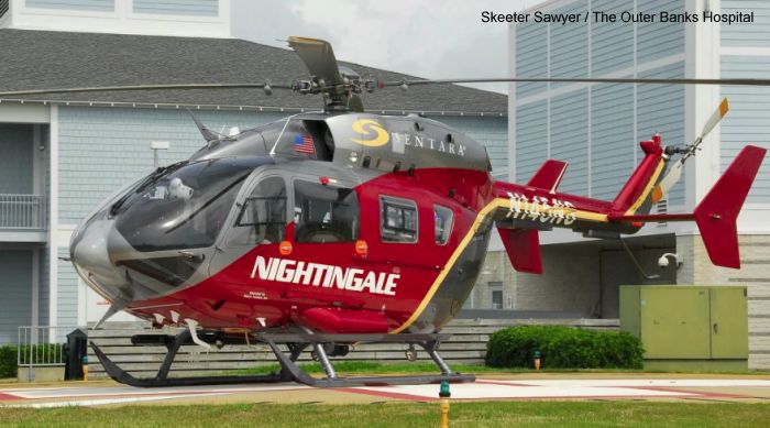 Helicopter Eurocopter EC145 Serial 9367 Register N145NG used by Sentara Healthcare. Built 2010. Aircraft history and location