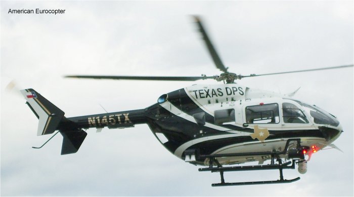 Helicopter Eurocopter EC145 Serial 9166 Register N145TX used by Texas DPS (Texas Department of Public Safety). Built 2008. Aircraft history and location