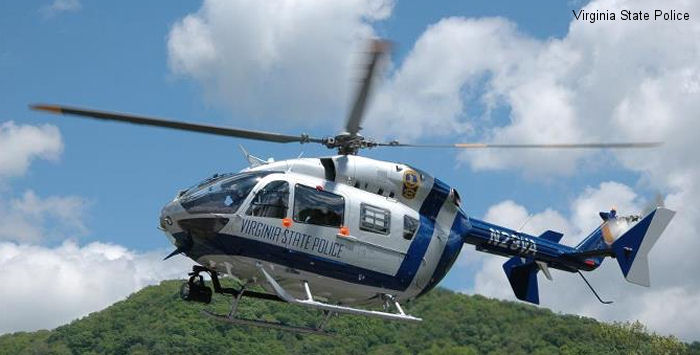 Helicopter Eurocopter EC145 Serial 9374 Register N29VA used by VSP (Virginia State Police). Aircraft history and location