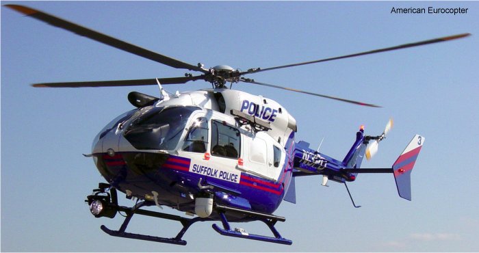 Helicopter Eurocopter EC145 Serial 9094 Register N3PD used by SCPD (Suffolk County NY Police Department). Built 2006. Aircraft history and location
