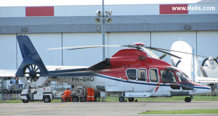 Helicopter Eurocopter EC155B1 Serial 6739 Register PH-SHO F-WWOV used by Heli Holland ,CHC Helicopters Netherlands bv CHC NL ,Eurocopter France. Aircraft history and location