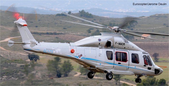 Helicopter Airbus H175 Serial 1003 Register F-WWOM used by Eurocopter France. Aircraft history and location