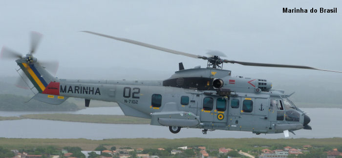 Helicopter Eurocopter EC725 Caracal Serial 2819 Register N-7102 used by Força Aeronaval da Marinha do Brasil (Brazilian Navy) ,Helibras. Built 2012. Aircraft history and location