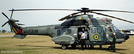 Helicopter Aerospatiale AS332F1 Super Puma Serial 2121 Register N-7070 used by Força Aeronaval da Marinha do Brasil (Brazilian Navy). Aircraft history and location
