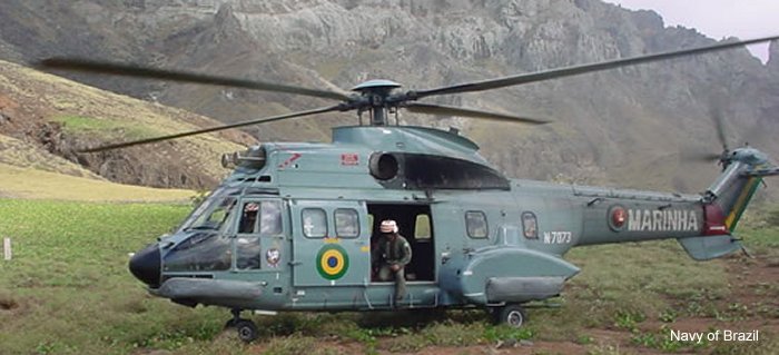 Helicopter Aerospatiale AS332F1 Super Puma Serial 2217 Register N-7073 used by Força Aeronaval da Marinha do Brasil (Brazilian Navy). Aircraft history and location