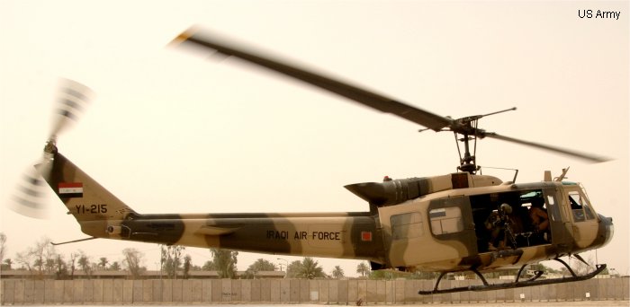Helicopter Bell UH-1H Iroquois Serial 10654 Register YI-215 815 68-15724 used by Al Quwwa al Jawwiya al Iraqiya (Iraqi Air Force) ,al quwwat al-jawwiya al-malakiya al-urduniya RJAF (Royal Jordanian Air Force) ,US Army Aviation Army. Aircraft history and location