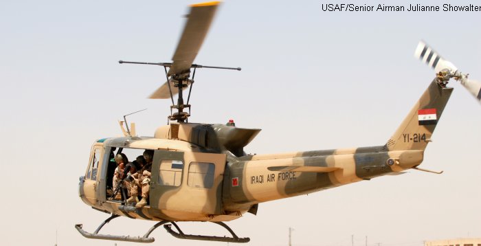 Helicopter Bell UH-1H Iroquois Serial 10850 Register YI-214 68-16191 used by Al Quwwa al Jawwiya al Iraqiya (Iraqi Air Force) ,al quwwat al-jawwiya al-malakiya al-urduniya RJAF (Royal Jordanian Air Force) ,US Army Aviation Army. Aircraft history and location