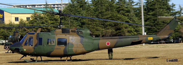 Helicopter Fuji  UH-1J Serial 1J63 Register 41863 used by Japan Ground Self-Defense Force JGSDF (Japanese Army). Aircraft history and location