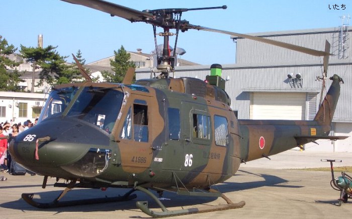 Helicopter Fuji  UH-1J Serial 1J86 Register 41886 used by Japan Ground Self-Defense Force JGSDF (Japanese Army). Aircraft history and location