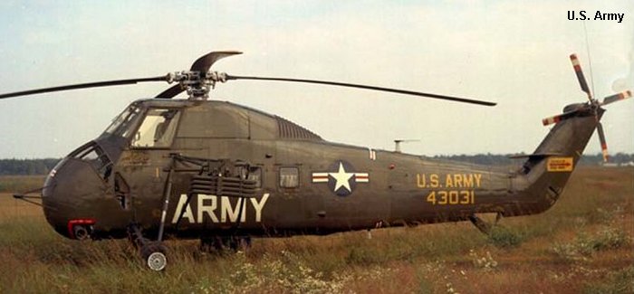 Helicopter Sikorsky H-34A Choctaw Serial 58-384 Register XJ080 54-3031 used by US Army Aviation Army. Built 1956. Aircraft history and location