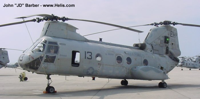 Helicopter Boeing-Vertol CH-46F Serial 2562 Register 157663 used by US Marine Corps USMC. Built 1969. Aircraft history and location