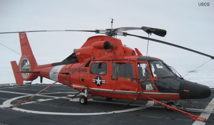 Helicopter Aerospatiale HH-65 Dolphin Serial 6269 Register 6573 used by US Coast Guard USCG. Aircraft history and location