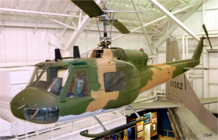 Helicopter Bell UH-1F Iroquois Serial 7026 Register 64-15476 used by US Air Force USAF. Aircraft history and location