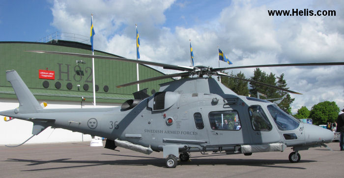 Helicopter AgustaWestland A109LUH Serial 13766 Register 15036 used by Försvarsmakten (Swedish Armed Forces). Built 2008. Aircraft history and location