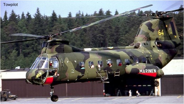 Helicopter Boeing-Vertol 107-ii Serial 10 Register 04064 N6679D used by marinen (swedish navy) ,Boeing Helicopters. Built 1962. Aircraft history and location