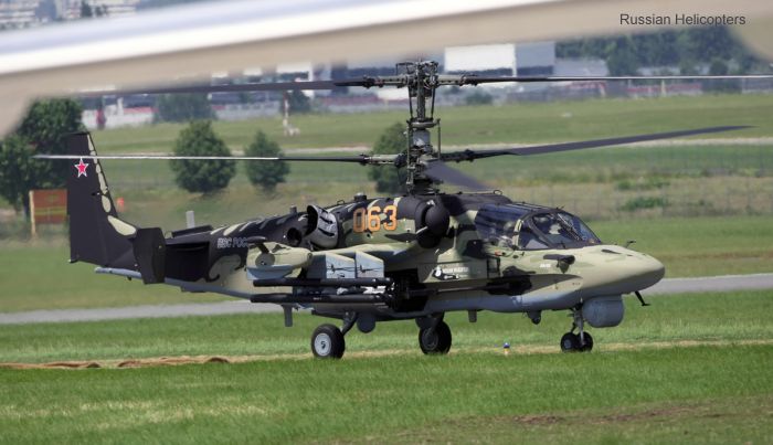 Helicopter Russian Helicopters Ka-52 Serial 3538264800003 Register 063 ye used by Russian Helicopters. Aircraft history and location