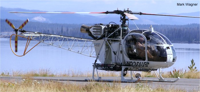 Helicopter Aerospatiale SA315B Lama Serial 2638 Register N230US used by Croman Corp. Built 1982. Aircraft history and location