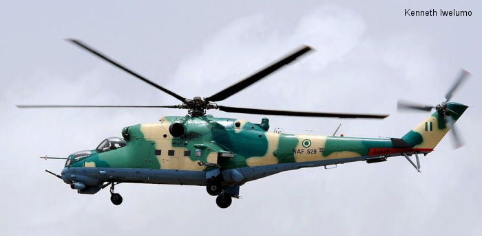 Helicopter Mil Mi-35P Hind Serial  Register NAF-529 used by Nigerian Air Force. Aircraft history and location