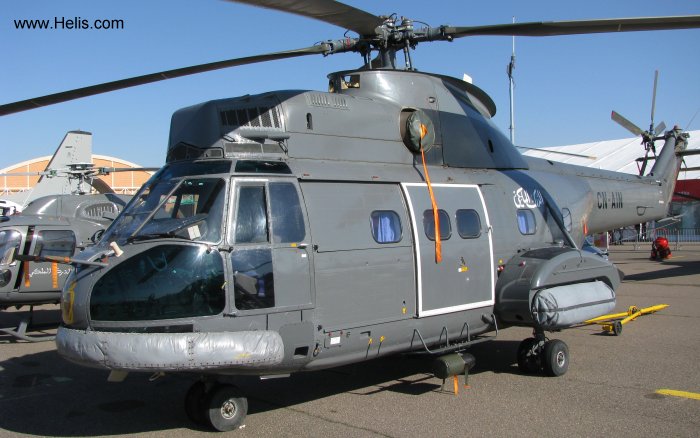Helicopter Aerospatiale SA330H Puma Serial 1500 Register CN-AIN used by Royal Moroccan Gendarmerie. Aircraft history and location