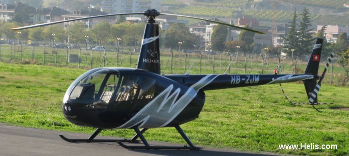 Helicopter Robinson R44 Raven II Serial 12255 Register HB-ZJW used by Heli-Alps SA. Built 2008. Aircraft history and location