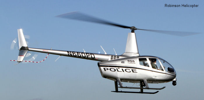 Helicopter Robinson R66 Police Serial 0101 Register N166PD N660PD used by City of Fontana Police Department ,Robinson Helicopter. Built 2012. Aircraft history and location