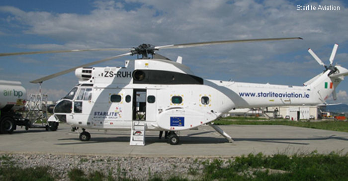 Helicopter Aerospatiale SA330G Puma Serial 1291 Register ZS-RUH D-HAXF used by United Nations UNHAS ,Pegasus Aero Group ,Starlite Helicopters ,Bundespolizei (German Federal Police (BPOL)). Aircraft history and location