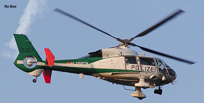 Helicopter Aerospatiale SA365C2 Dauphin 2 Serial 5062 Register S5-HCK D-HOPQ used by Landespolizei (German Local Police). Aircraft history and location