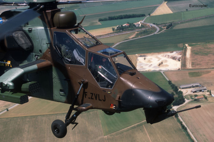 Helicopter Eurocopter Tiger / Tigre Serial PS1 Register F-ZVLJ used by Eurocopter France. Aircraft history and location