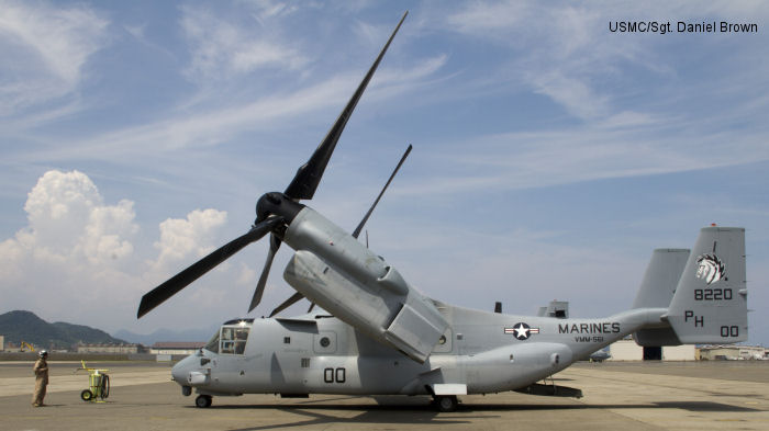 Helicopter Bell MV-22B Osprey Serial D0170 Register 168220 used by US Marine Corps USMC. Aircraft history and location