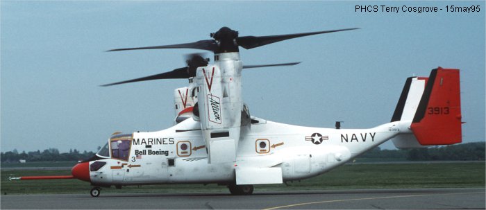 Helicopter Bell V-22 Osprey Serial D0003 Register 163913 used by US Marine Corps USMC. Built 1990. Aircraft history and location
