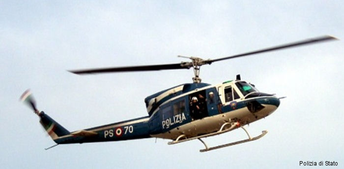 Helicopter Agusta AB212 Serial 5676 Register MM81647 used by Polizia di Stato (Italian Police). Aircraft history and location