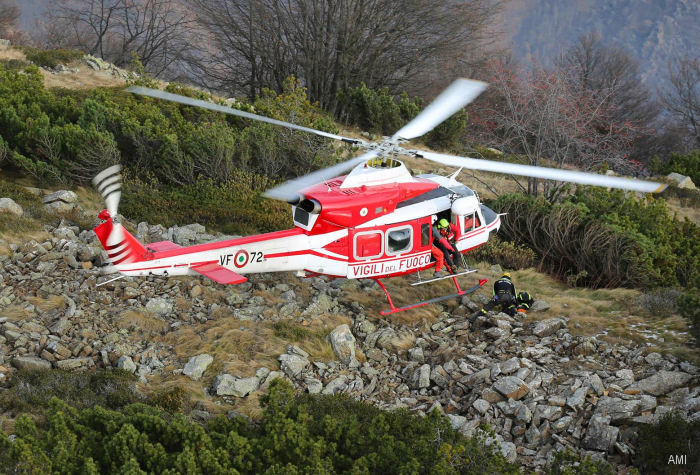 Helicopter Agusta AB412EP Serial 25929 Register I-VFPB used by Vigili del Fuoco (Italian Firefighters). Built 2004. Aircraft history and location