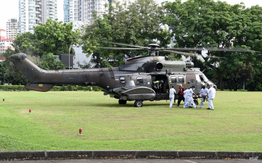Helicopter Eurocopter AS532M1 Cougar Serial 2365 Register 271 used by Republic of Singapore Air Force RSAF. Aircraft history and location