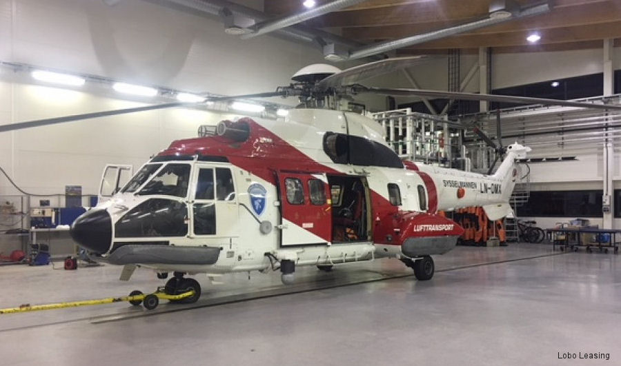 Helicopter Aerospatiale AS332L1 Super Puma Serial 2351 Register LN-OMX G-BTNZ used by Sysselmannen (Svalbard Government) ,Lufttransport AS ,Lobo Leasing ,Blueway ,Airlift AS ,Brintel Helicopters ,British International Helicopters BIH. Built 1991. Aircraft history and location