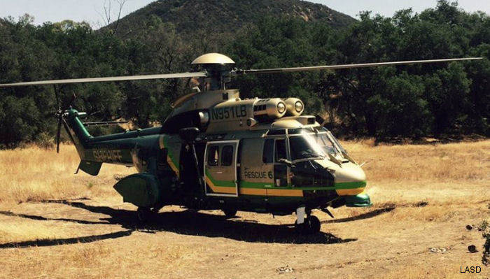 Helicopter Eurocopter AS332L1 Super Puma Serial 9003 Register N951LB N486AE used by LASD (Los Angeles County Sheriff Department) ,Los Angeles. Built 2003. Aircraft history and location