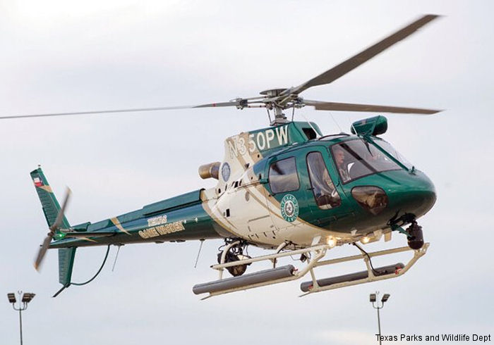 Helicopter Airbus H125 Serial 7823 Register N350PW N887AE used by TPWD (Texas Parks and Wildlife Department) ,Airbus Helicopters Inc (Airbus Helicopters USA). Built 2014. Aircraft history and location