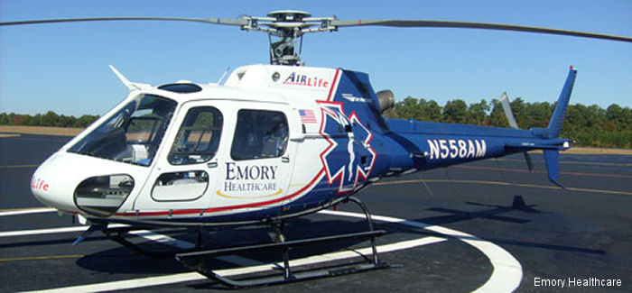 Helicopter Eurocopter AS350B2 Ecureuil Serial 4377 Register N558AM used by AirLife Georgia ,Air Methods. Built 2007. Aircraft history and location