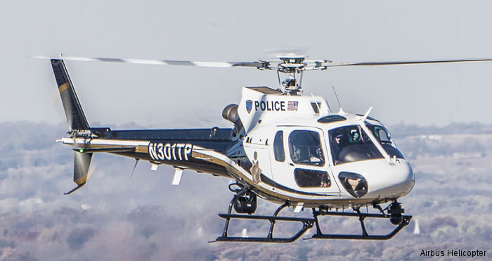 Helicopter Eurocopter AS350B2 Ecureuil Serial 7756 Register N301TP N758AE used by TPD (Tulsa Police Department) ,Airbus Helicopters Inc (Airbus Helicopters USA) ,American Eurocopter (Eurocopter USA). Built 2013. Aircraft history and location