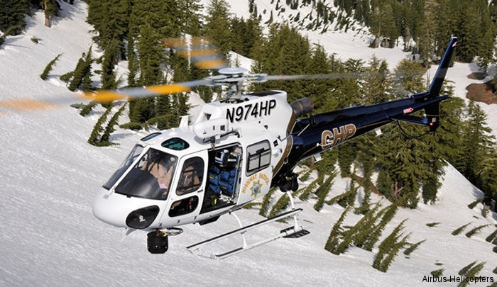 Helicopter Airbus H125 Serial 7871 Register N974HP N949AE used by CHP (California Highway Patrol) ,Airbus Helicopters Inc (Airbus Helicopters USA). Built 2014. Aircraft history and location