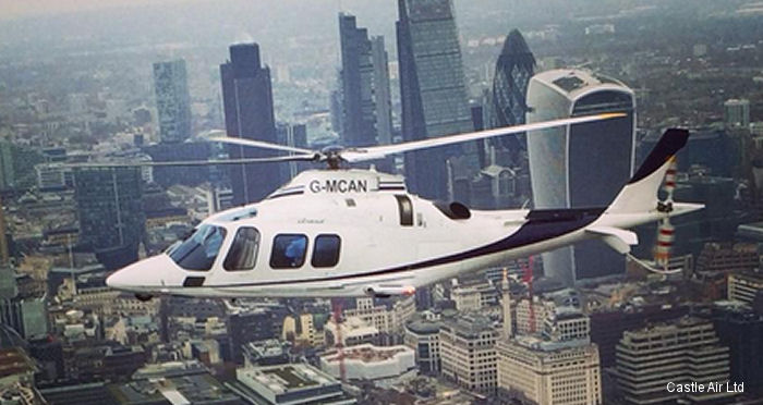 Helicopter AgustaWestland AW109S Grand Serial 22021 Register N69KG G-TCUK G-REXC G-MCAN EI-JFC N84RE used by Castle Air. Built 2006. Aircraft history and location