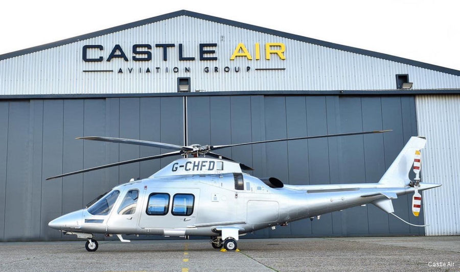 Helicopter AgustaWestland AW109SP GrandNew Serial 22262 Register G-CHFD VP-CFL used by Castle Air. Built 2012. Aircraft history and location