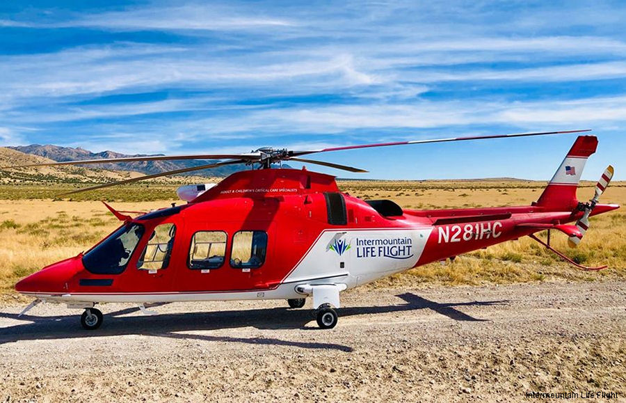 Helicopter AgustaWestland AW109SP GrandNew Serial 22310 Register N281HC I-PTFQ used by IHC (Intermountain Life Flight) ,AgustaWestland Italy. Built 2013. Aircraft history and location
